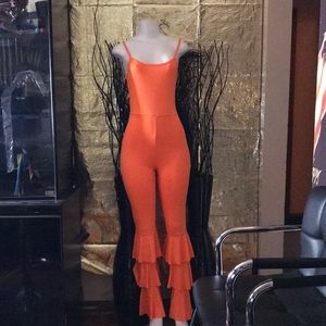 Street Layered Cascading Flounce Orange Design One Piece Jumpsuit